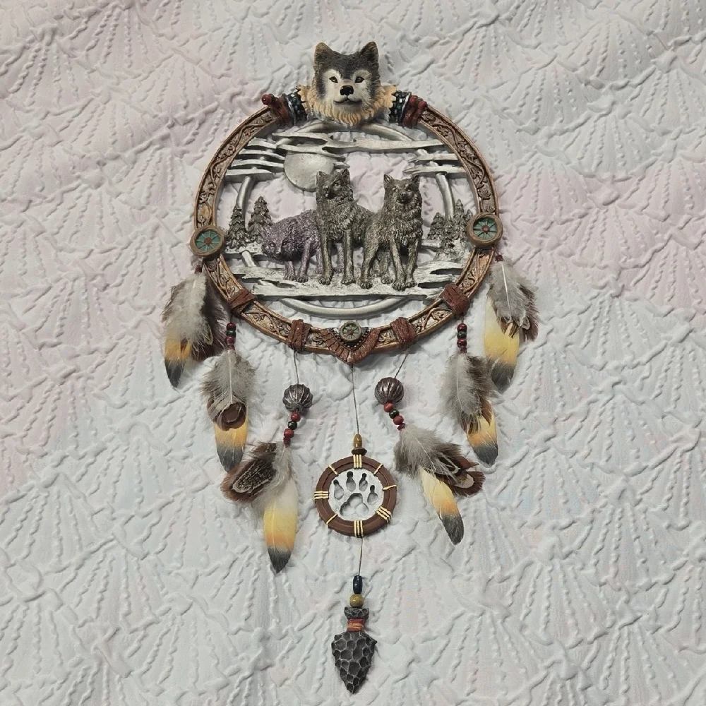 The Bradford Exchange Wolf Dreamcatcher with Feathers - Brown and Gray